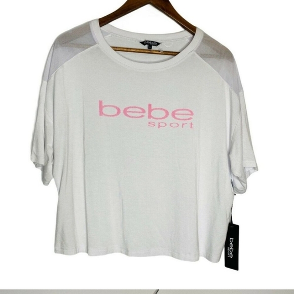 Bebe  logo white boxy athletic tee Euc - Picture 4 of 6